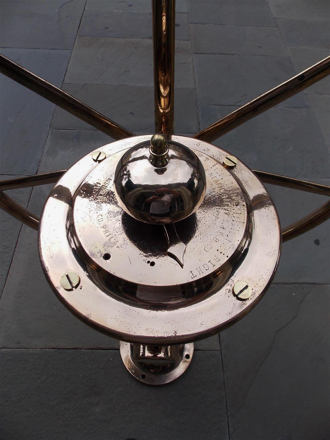 American Brass Nautical Ship Wheel Mounted on Brass Geared Pedestal, Circa 1870 3