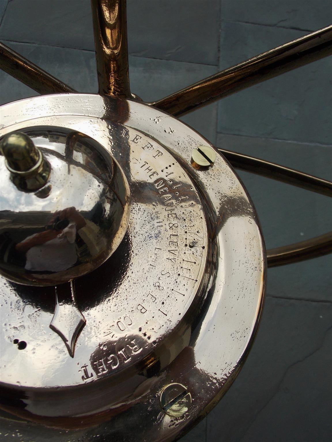 American Brass Nautical Ship Wheel Mounted on Brass Geared Pedestal, Circa 1870 5