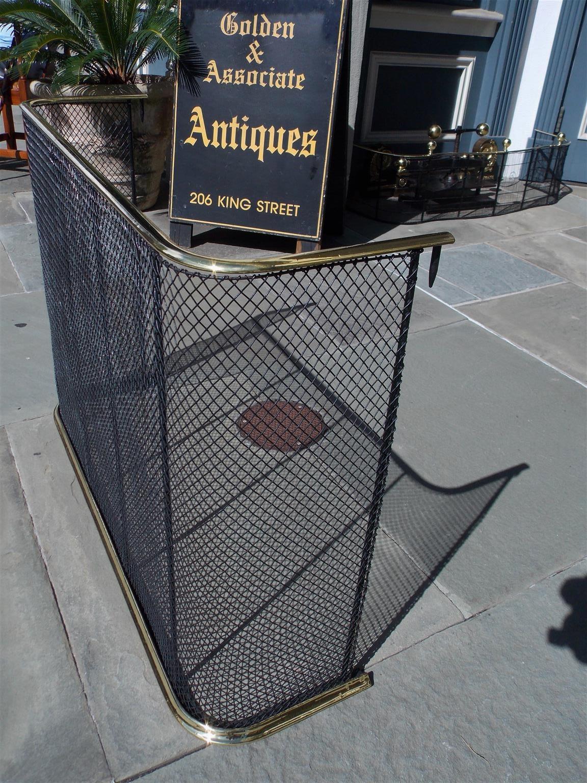 Cast American Brass Rail and Iron Nursery Fire Screen with Original Hooks, Circa 1820