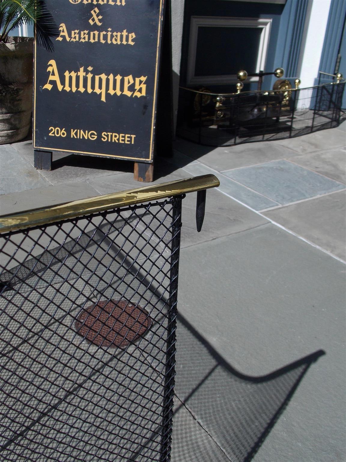 Early 19th Century American Brass Rail and Iron Nursery Fire Screen with Original Hooks, Circa 1820