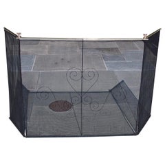 American Brass Rail and Wire Work Folding Fireplace Screen with Finials ...