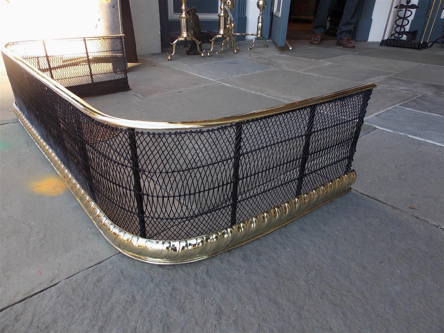 Cast American Brass Rail and Rope Artistic Wire Work Fire Place Fender, NY, C. 1800 For Sale