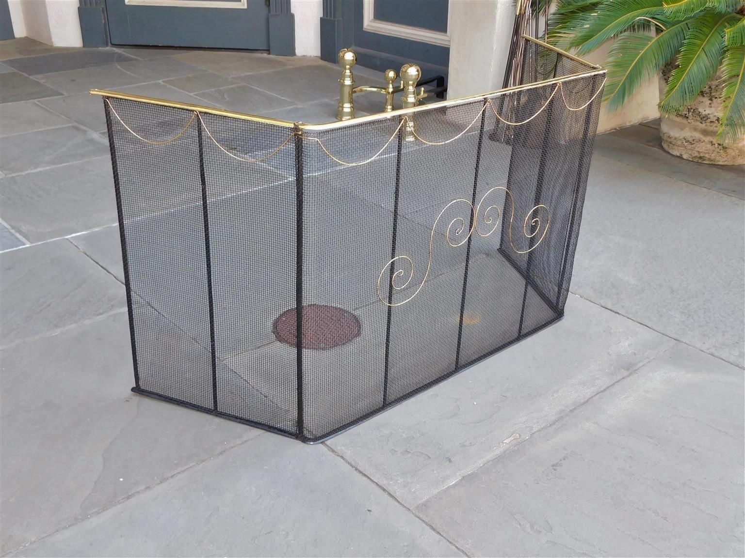 American brass swag & pleasing wire work fire place screen with flanking hinged side panels, late 18th century
24