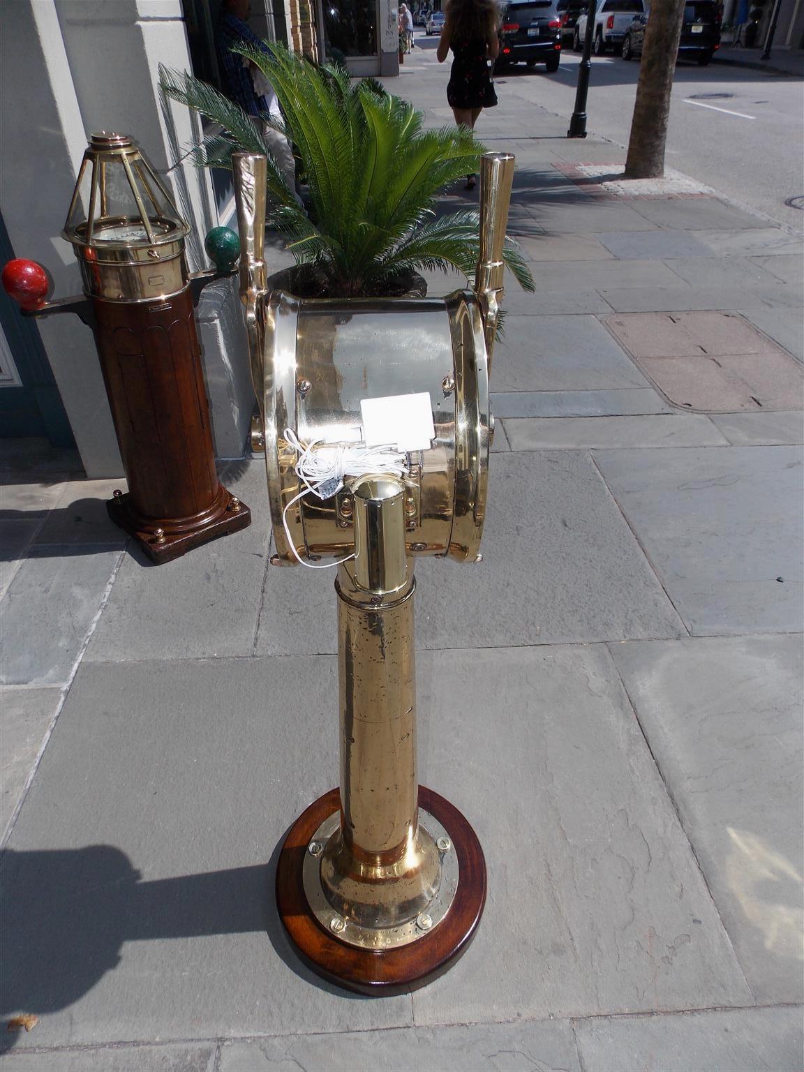 American Brass Telegraph Mounted on Circular Mahogany Base Bendix NY, Circa 1930 In Excellent Condition For Sale In Hollywood, SC