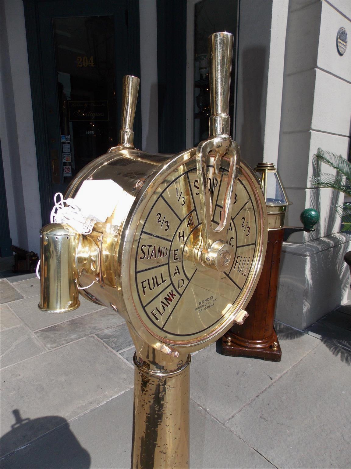 American Brass Telegraph Mounted on Circular Mahogany Base Bendix NY, Circa 1930 For Sale 1