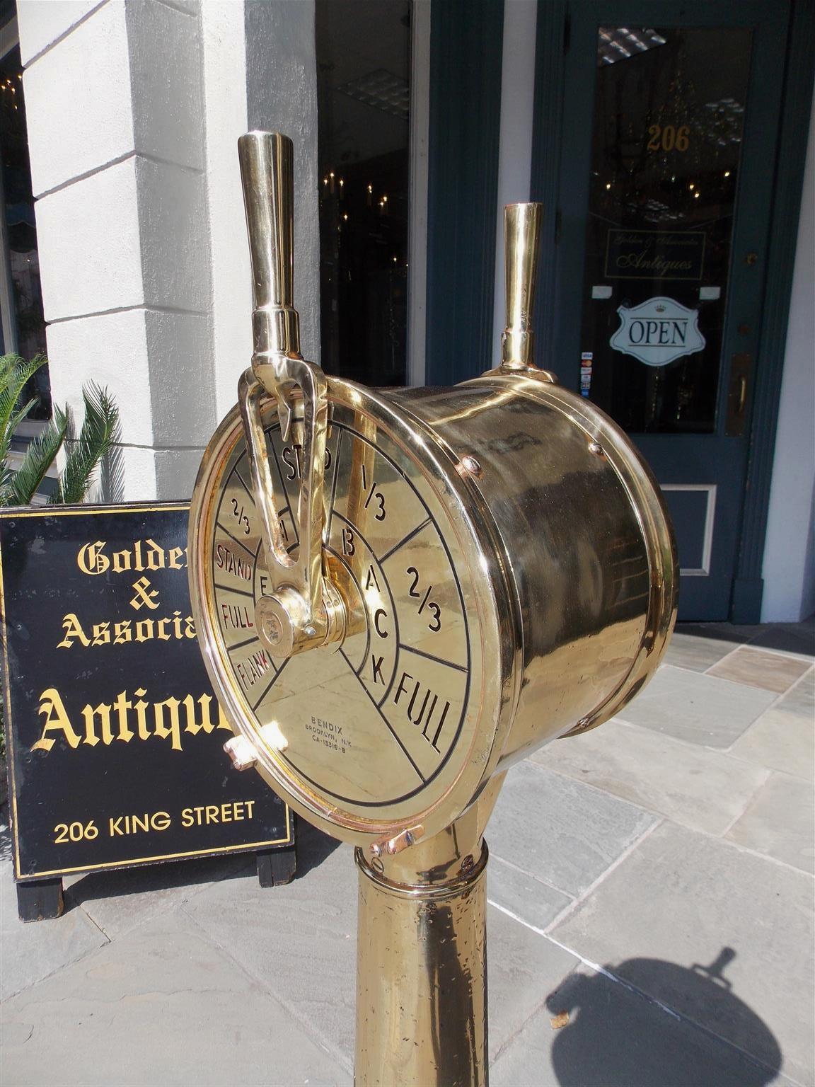 American Brass Telegraph Mounted on Circular Mahogany Base Bendix NY, Circa 1930 For Sale 2