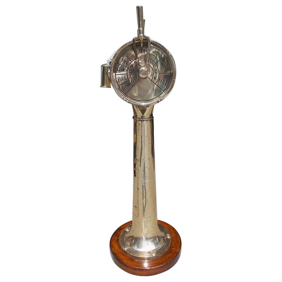American Brass Telegraph Mounted on Circular Mahogany Base Bendix NY, Circa 1930 For Sale