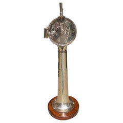 American Brass Telegraph Mounted on Circular Mahogany Base Bendix NY, Circa 1930