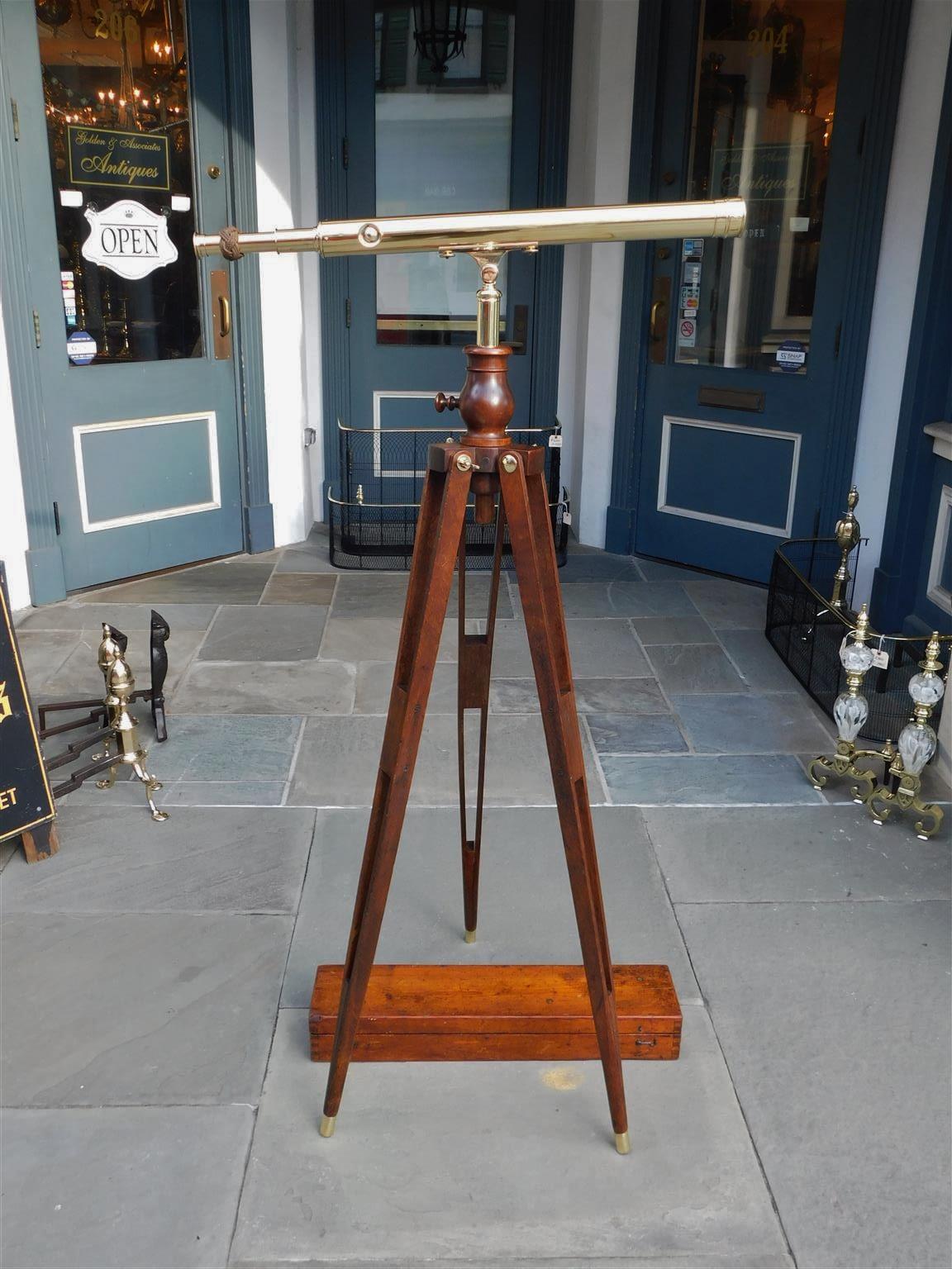 Late 19th Century American Brass Telescope on Walnut Tripod Stand Word & Works St Louis, MO C 1880