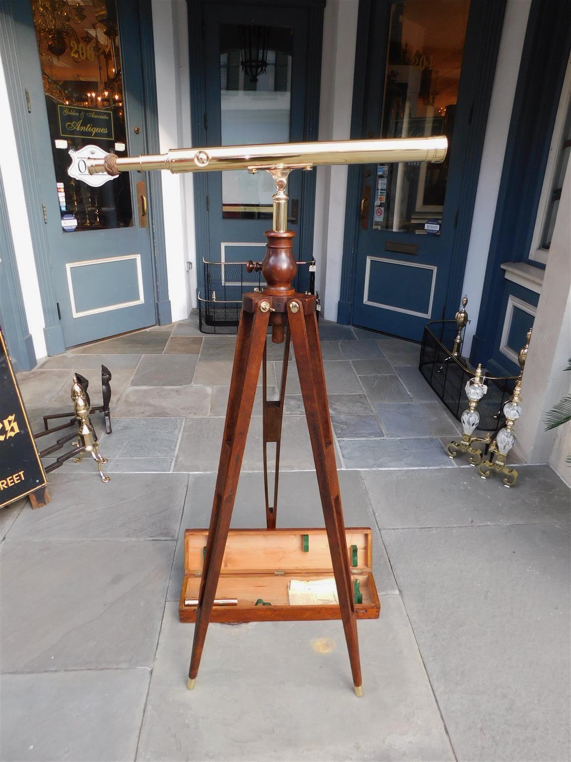 American Brass Telescope on Walnut Tripod Stand Word & Works St Louis, MO C 1880 1
