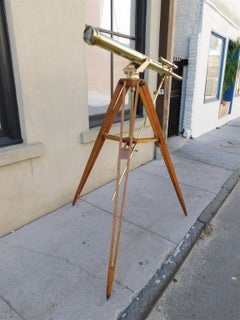 English Brass Telescope w/ Spotting Scope & Stabilizer Bar on Tripod Stand 1870