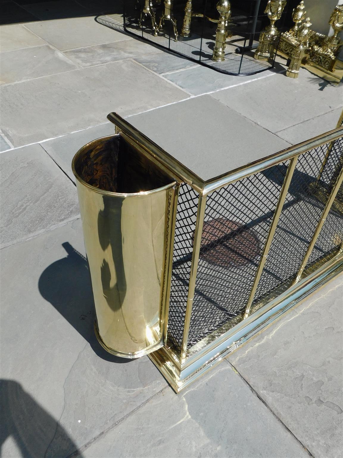 American Brass & Wire Fire Place Fender with Flanking Canister Tool Holders 1850 In Excellent Condition For Sale In Hollywood, SC