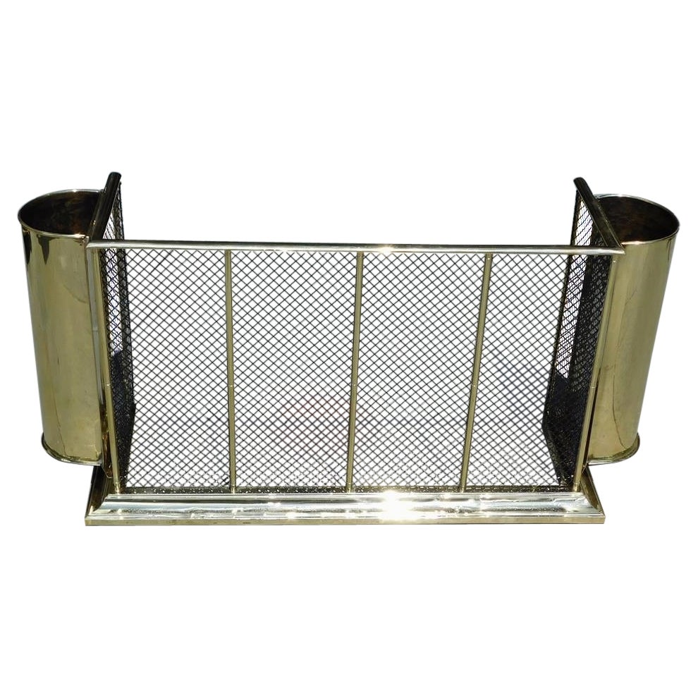 American Brass & Wire Fire Place Fender with Flanking Canister Tool Holders 1850