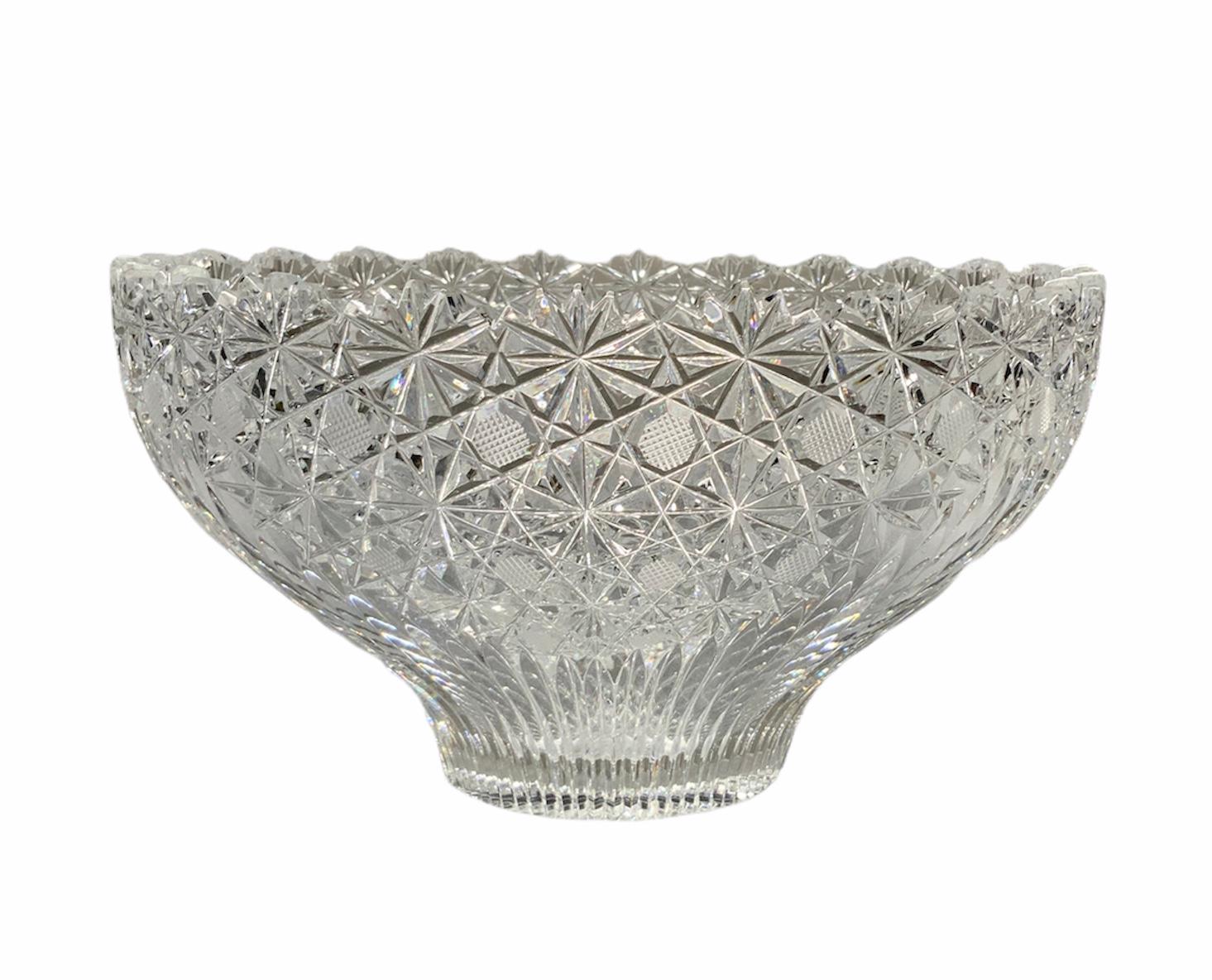 Hand-Crafted American Brilliant Cut Glass Crystal Bowl