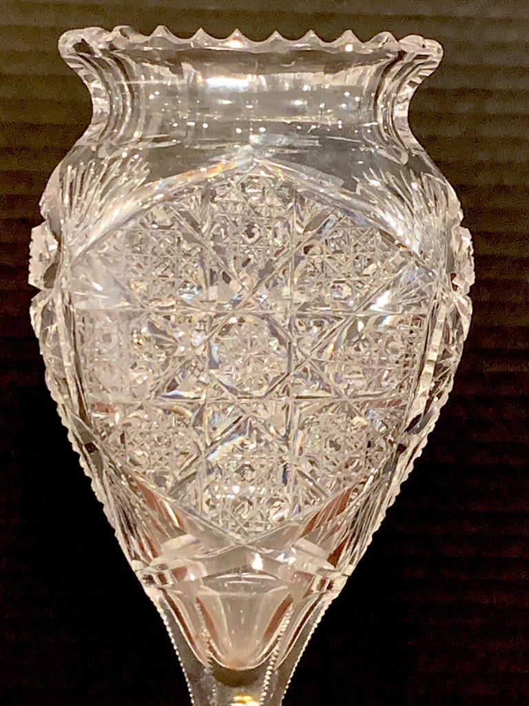 American Brilliant Cut Glass Heart Shaped Vase, Rare Form For Sale at