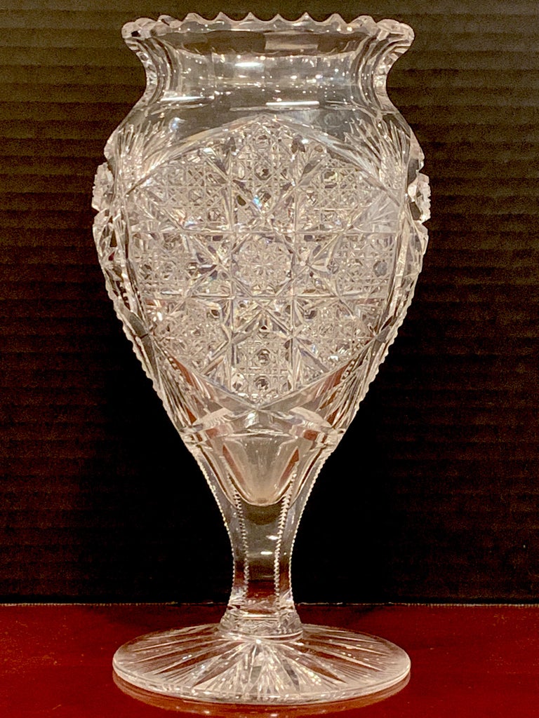 American Brilliant Cut Glass Heart Shaped Vase, Rare Form For Sale at