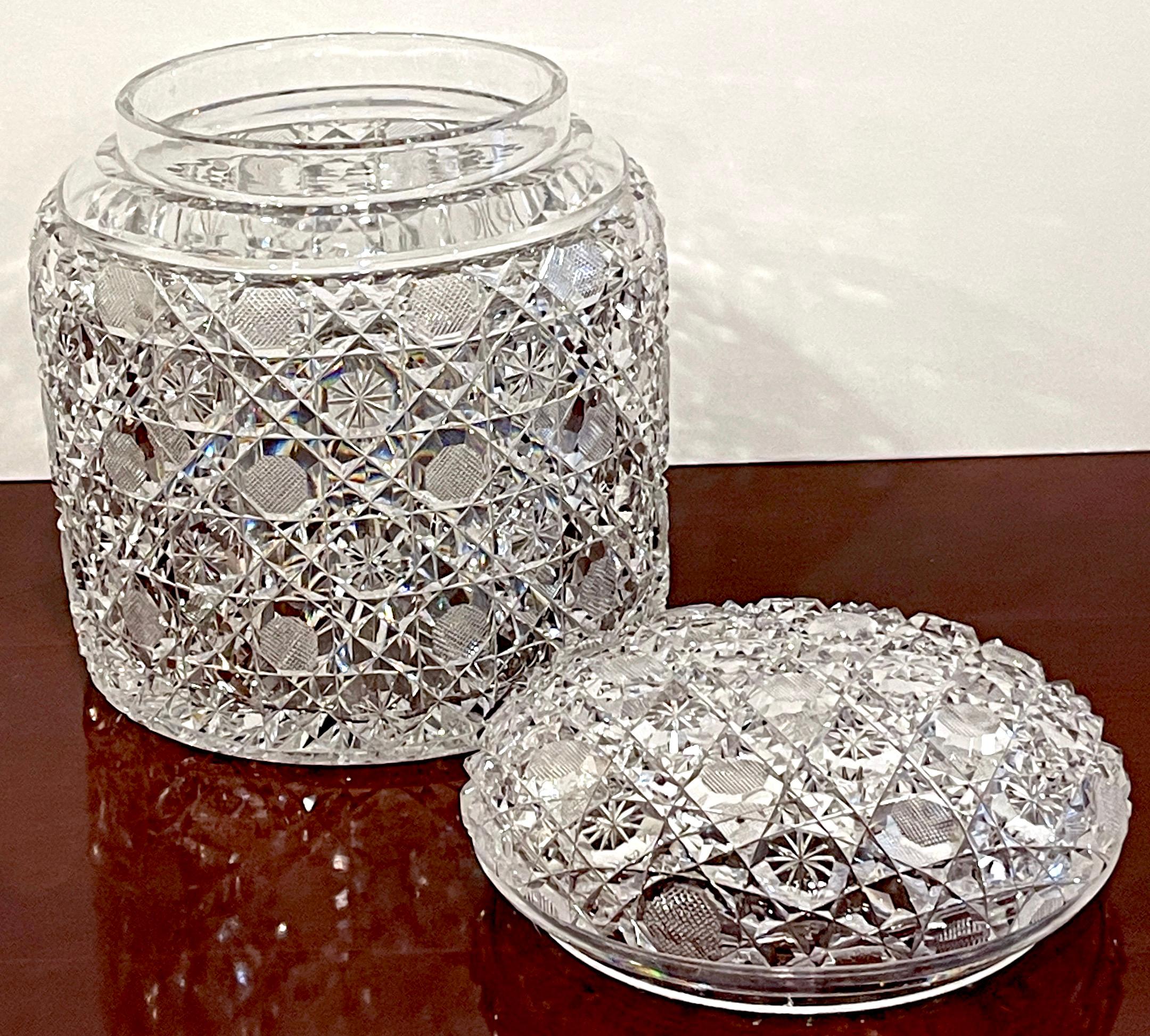 American Brilliant Cut Glass 'Russian' Pattern Covered Jar/ Humidor In Good Condition For Sale In West Palm Beach, FL