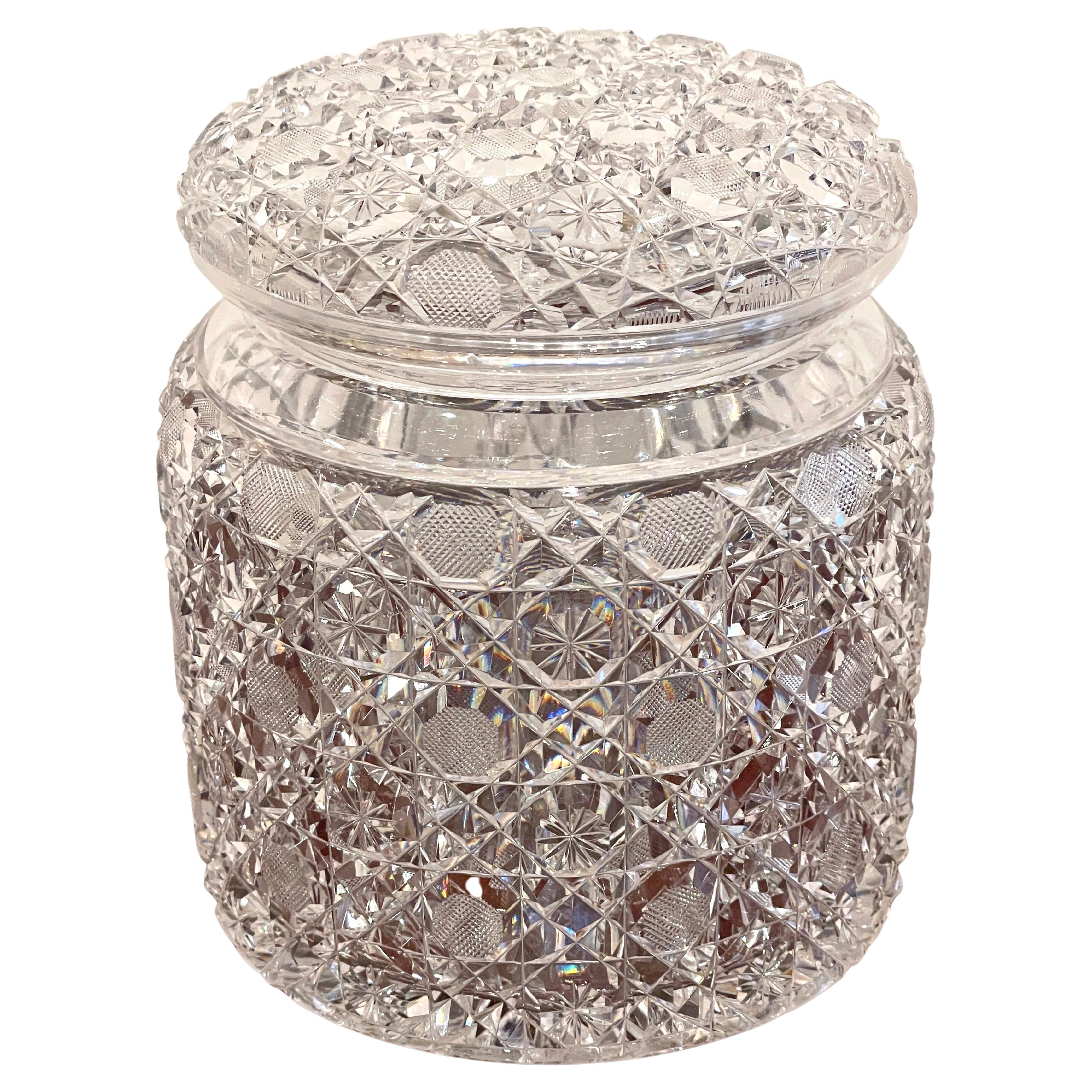 American Brilliant Cut Glass 'Russian' Pattern Covered Jar/ Humidor For Sale