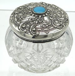 JAR en verre taillé Brilliante américaine, Sterling & Turquoise, par Whiting