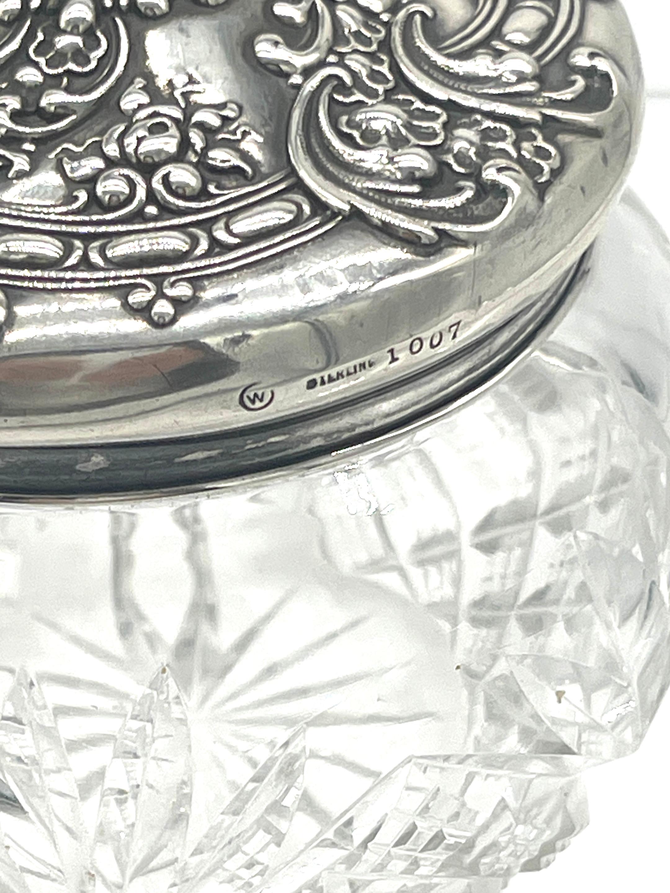 Amerikanisches Kommodenglas aus Brillantschliffglas, Sterling und Türkis, von Whiting  (amerikanisch) im Angebot