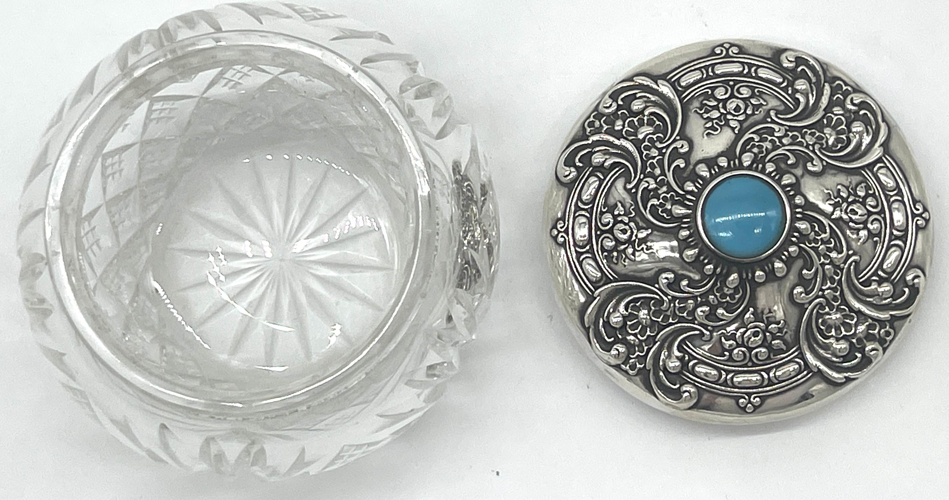 Amerikanisches Kommodenglas aus Brillantschliffglas, Sterling und Türkis, von Whiting  im Angebot 1