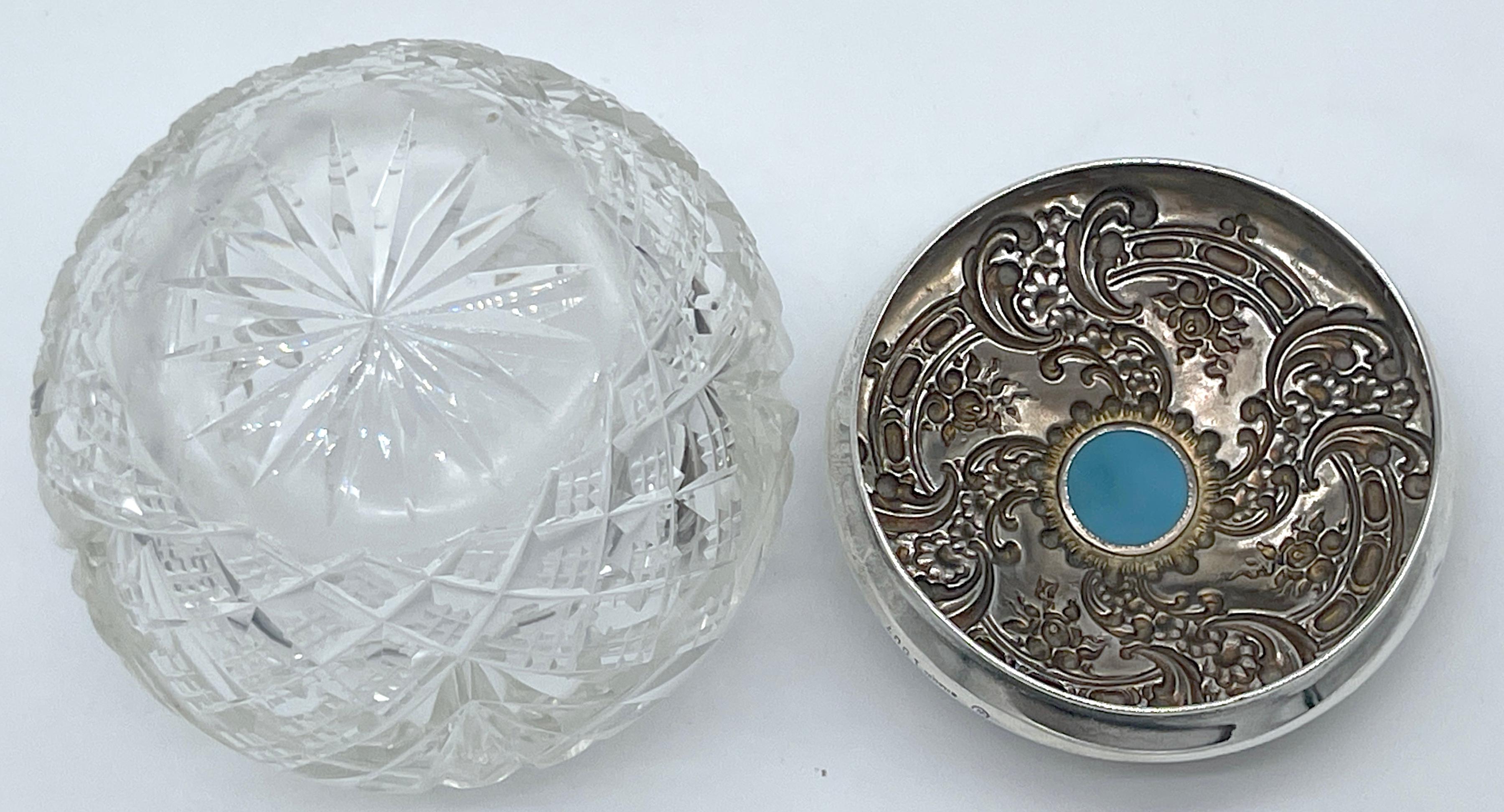 Amerikanisches Kommodenglas aus Brillantschliffglas, Sterling und Türkis, von Whiting  im Angebot 2
