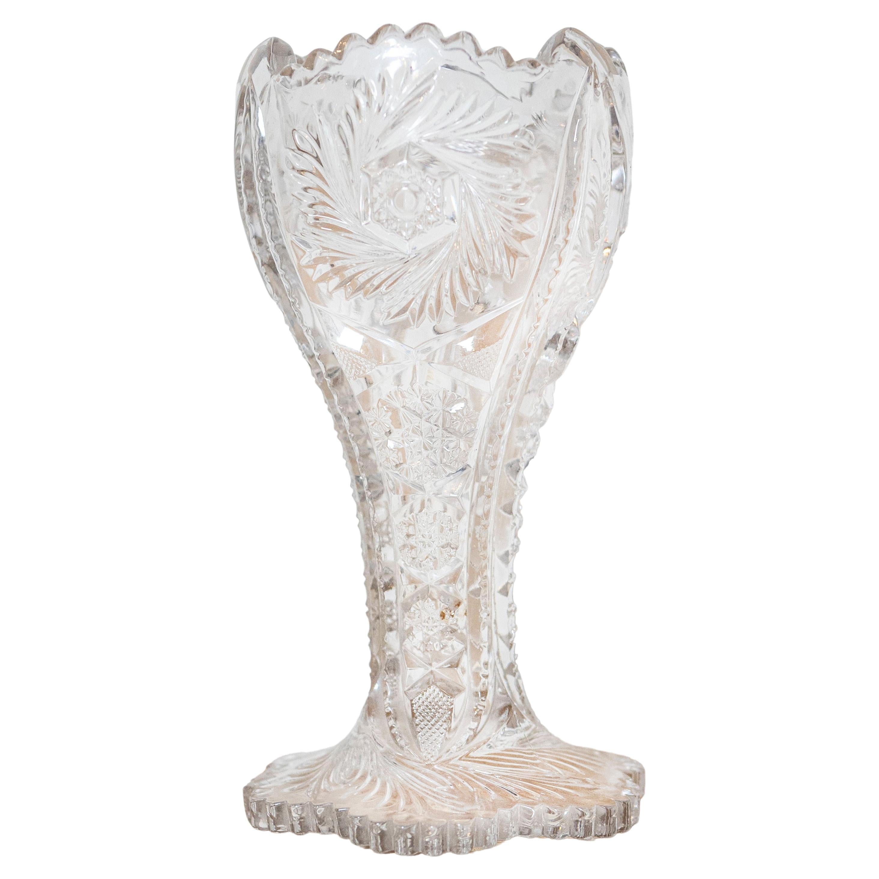 Amerikanische Trompetenvase aus brillantgeschliffenem Glas, Ende 19. bis Anfang 20. im Angebot