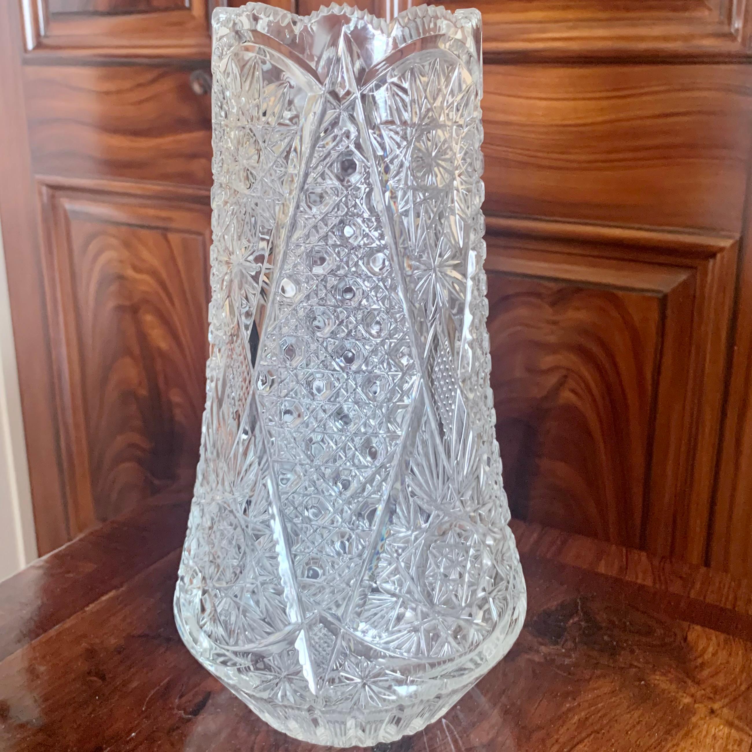American Brilliant Cut Style Moulded Tall Glass Vase 4