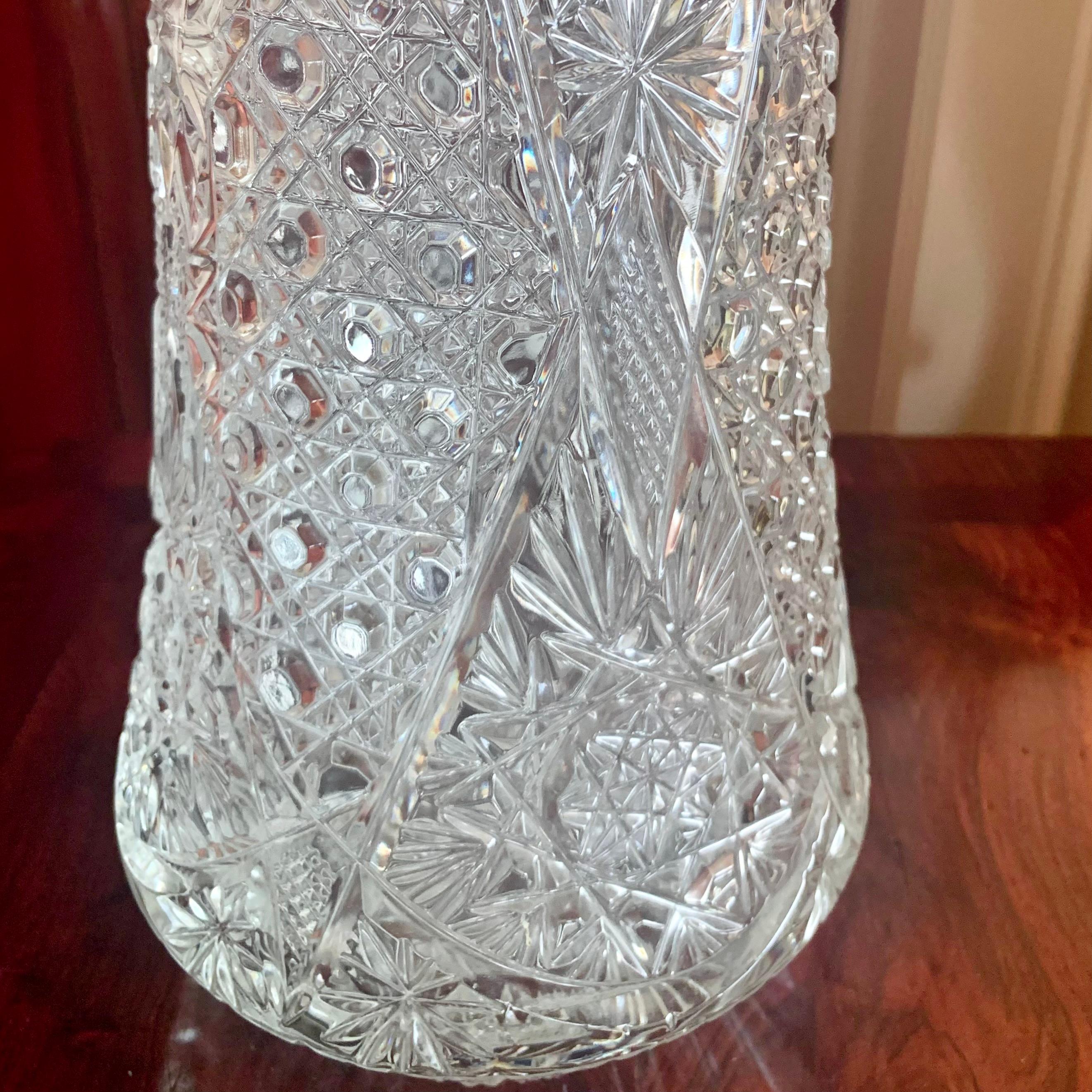 American Brilliant Cut Style Moulded Tall Glass Vase 5
