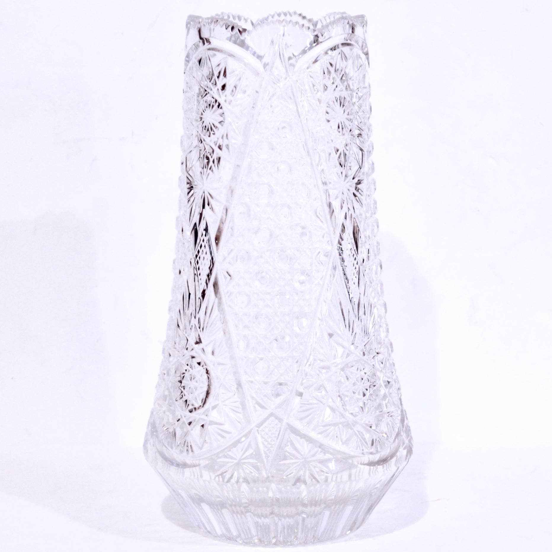 American Brilliant Cut Style Moulded Tall Glass Vase 10