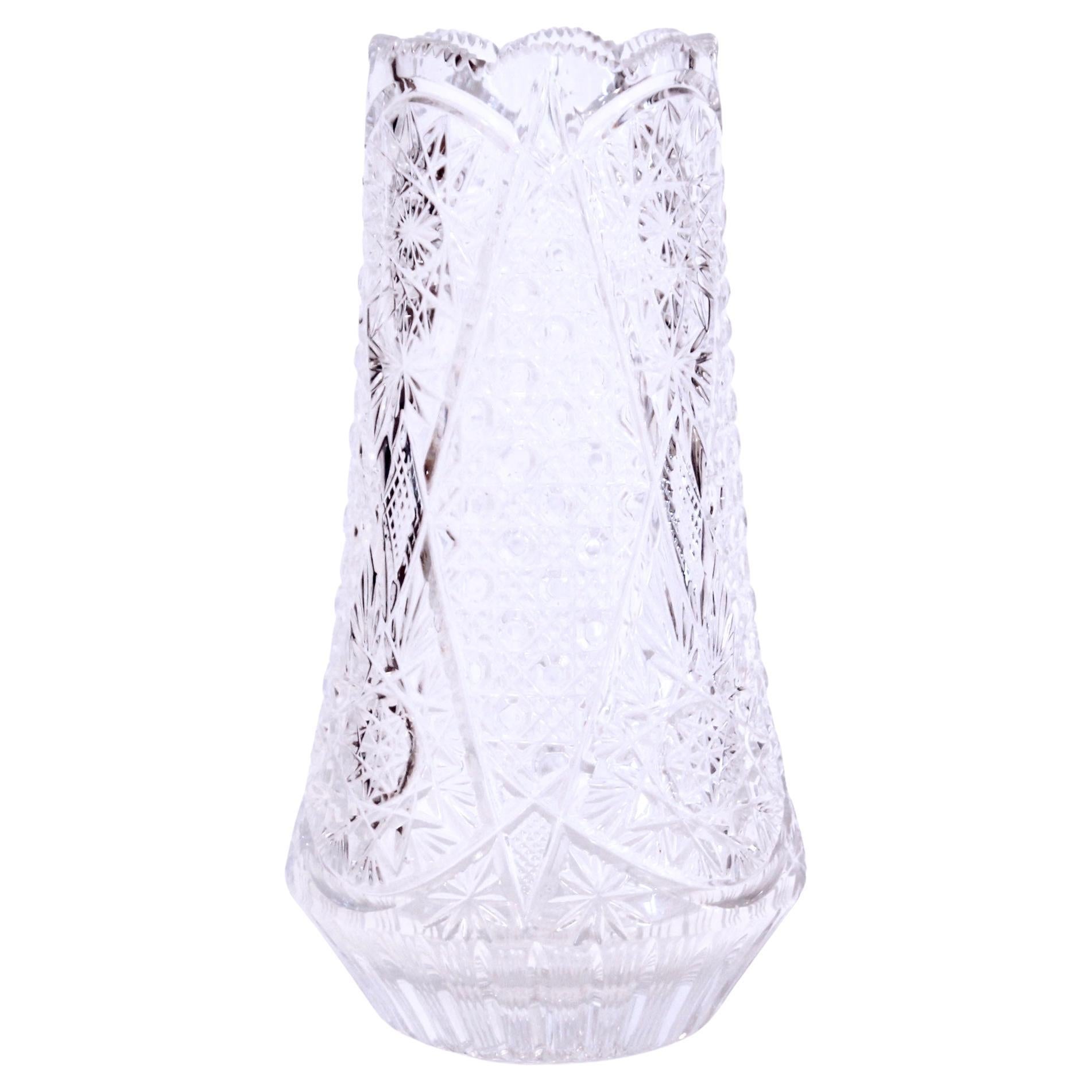 American Brilliant Cut Style Moulded Tall Glass Vase