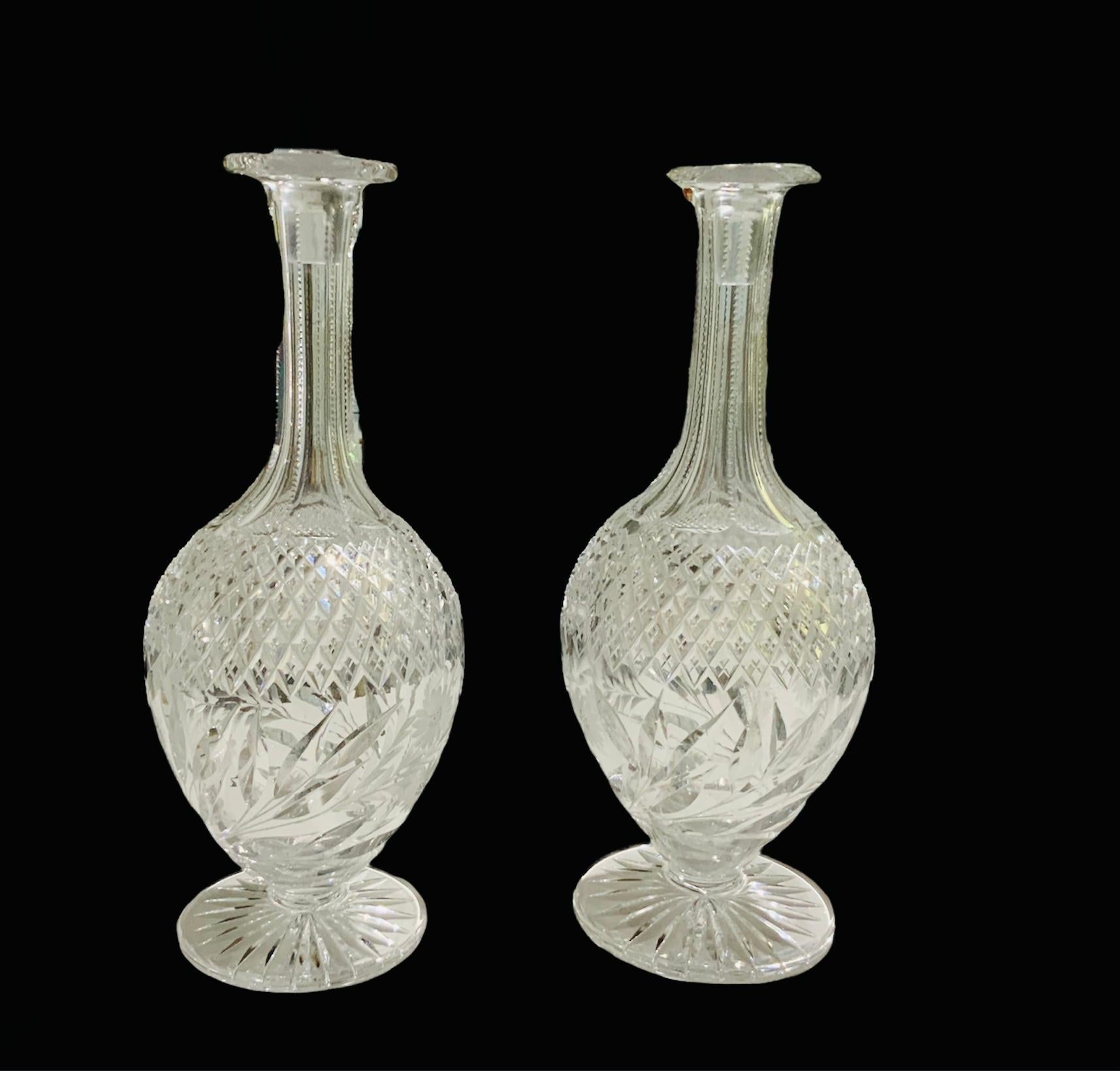 American Brilliant Pair of Cut Crystal Decanters For Sale 4