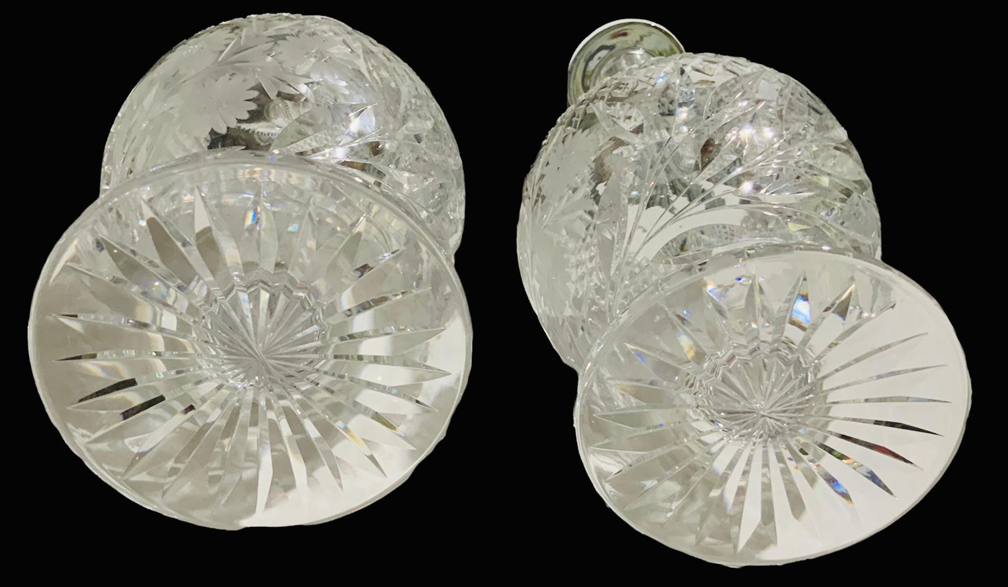 American Brilliant Pair of Cut Crystal Decanters For Sale 1