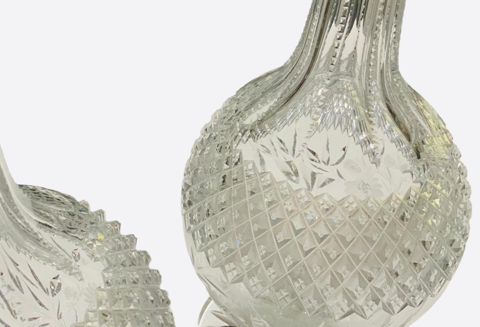 American Brilliant Pair of Cut Crystal Decanters For Sale 3