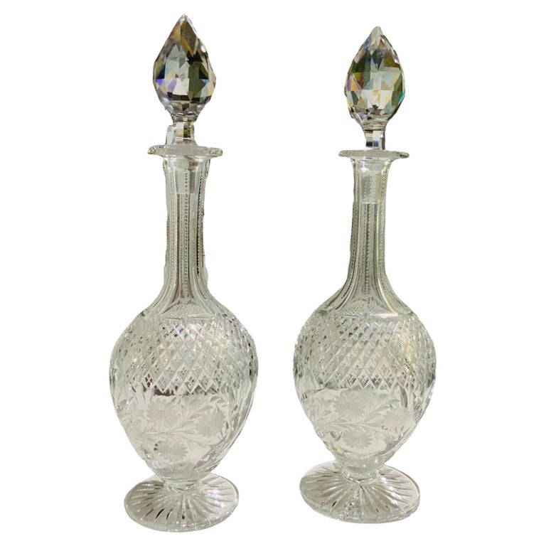 American Brilliant Pair of Cut Crystal Decanters For Sale at 1stDibs