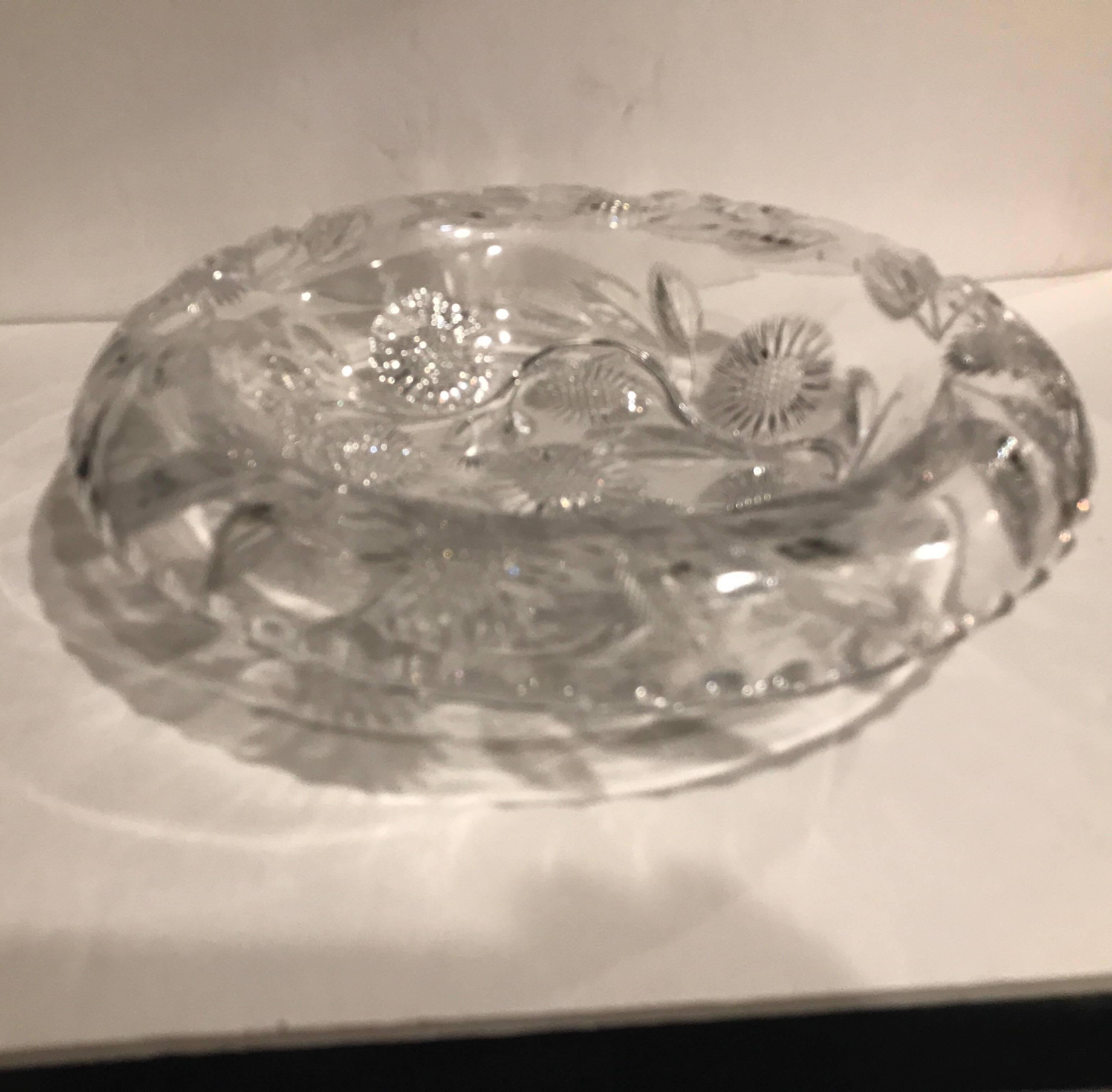Aesthetic Movement 19th Century American Brilliant Rolled Edge Intaglio Cut-Glass Bowl