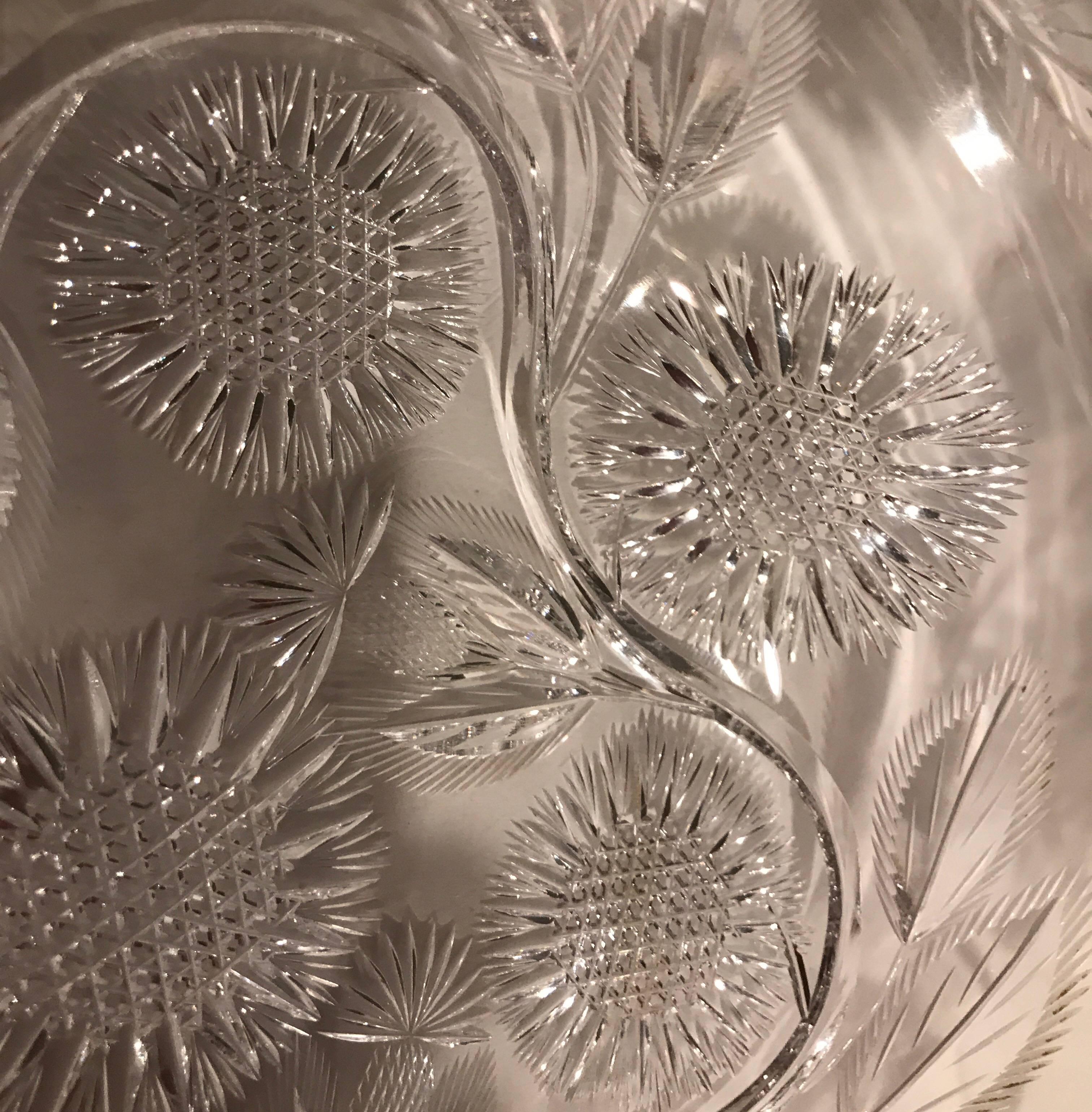 Late 19th Century 19th Century American Brilliant Rolled Edge Intaglio Cut-Glass Bowl
