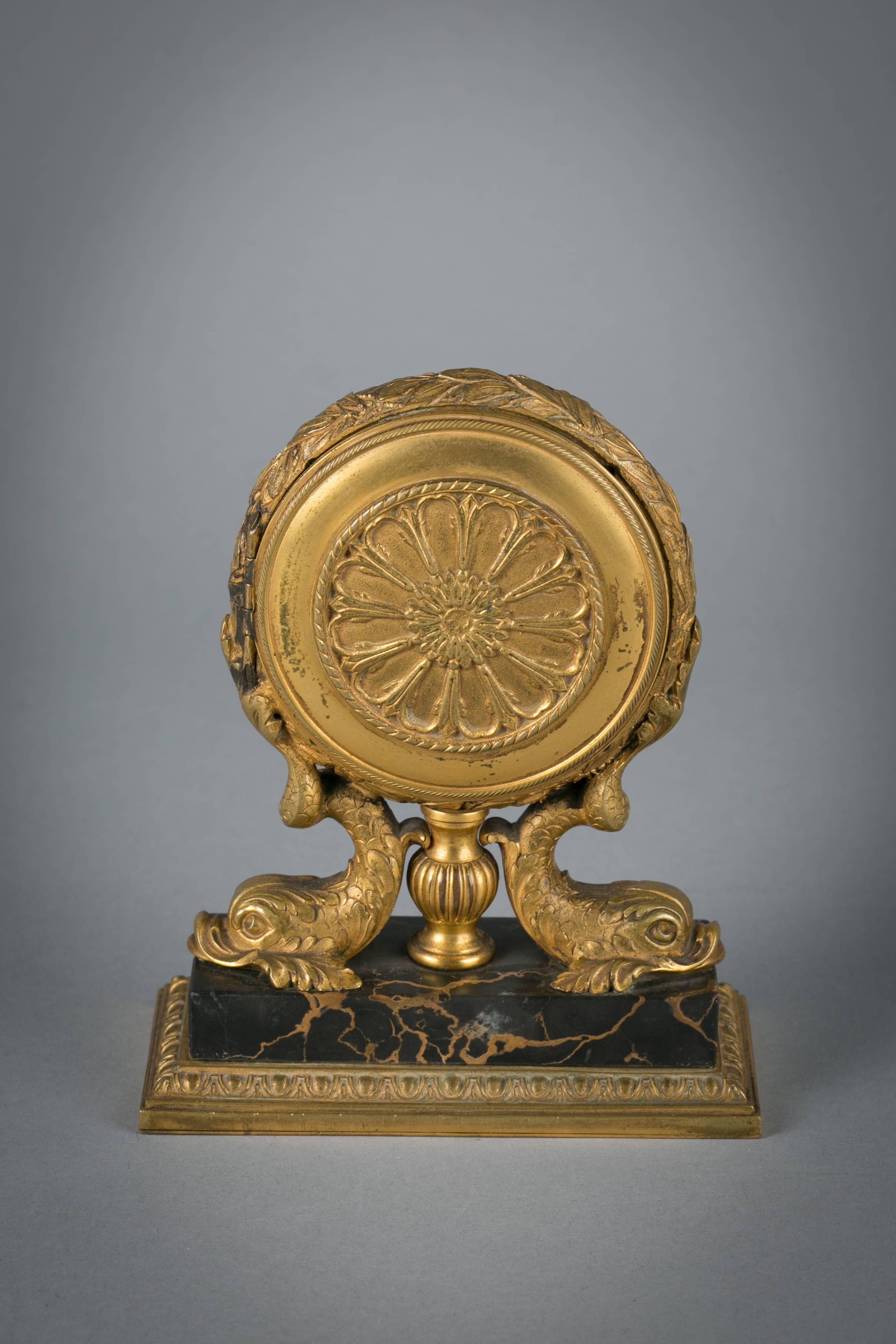 American bronze and marble desk clock. Marked sterling bronze Co. New York.