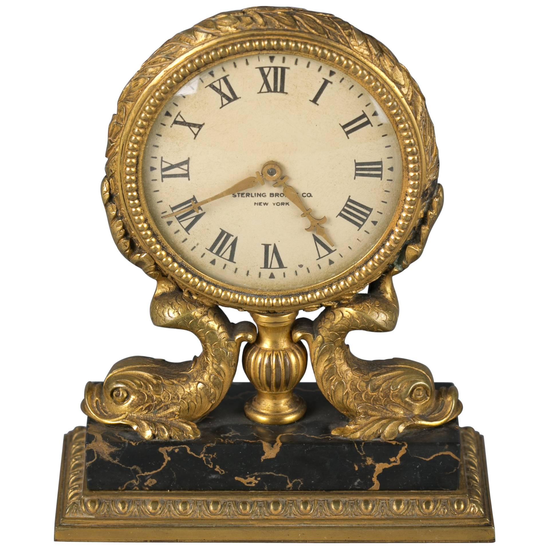 American Bronze and Marble Desk Clock, Sterling Bronze Co., circa 1900