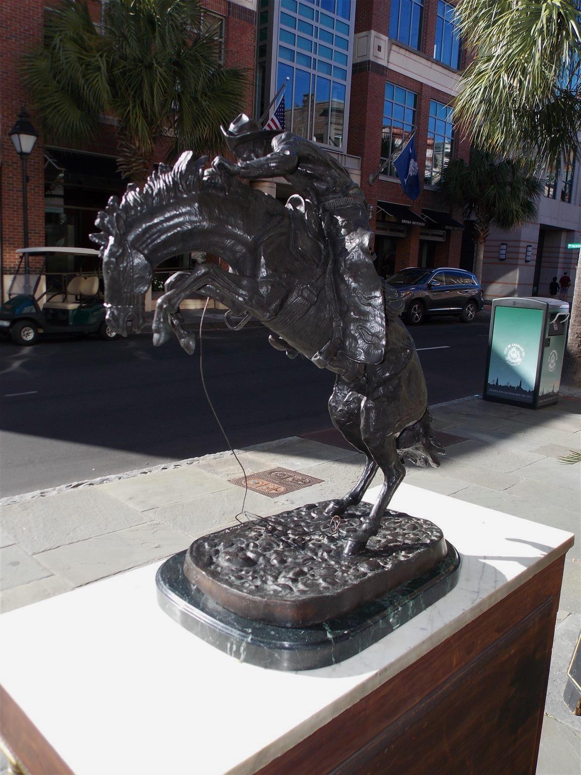 Mid-20th Century American Bronze Sculpture of Bronco Buster, After F. Remington, Circa 1940