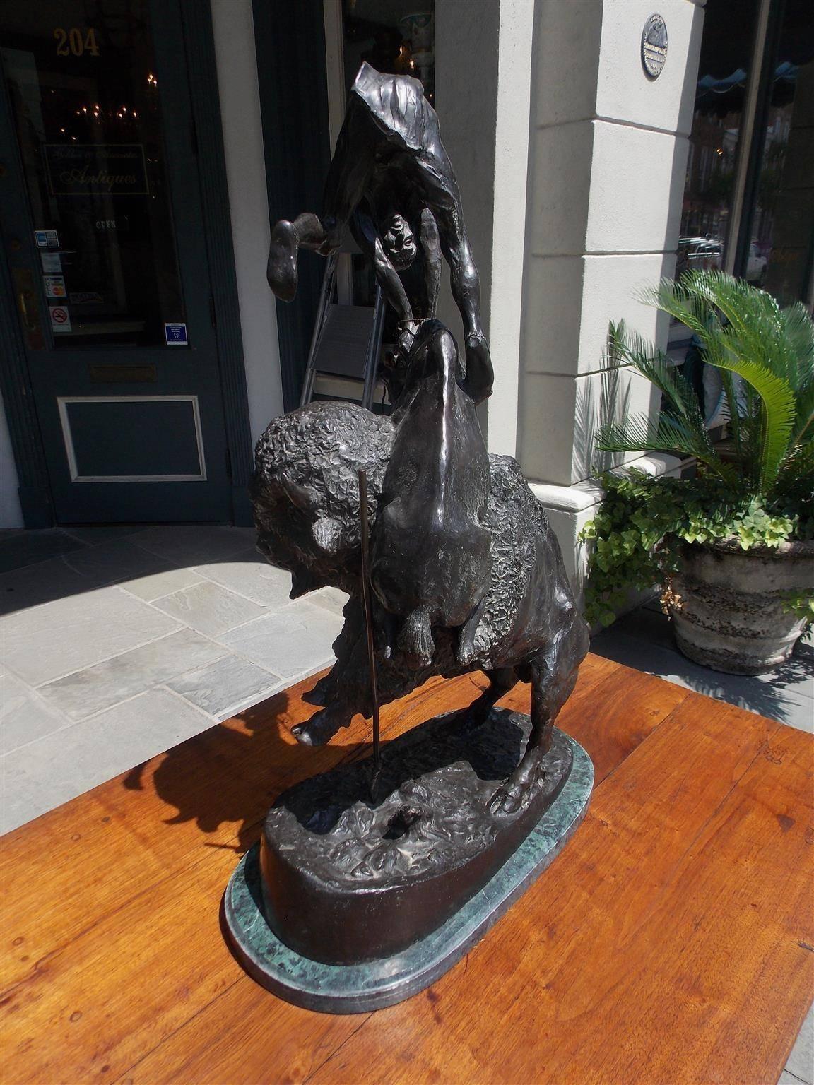 American Bronze and Marble Sculpture of Buffalo Horse, F. Remington, Circa 1940 2