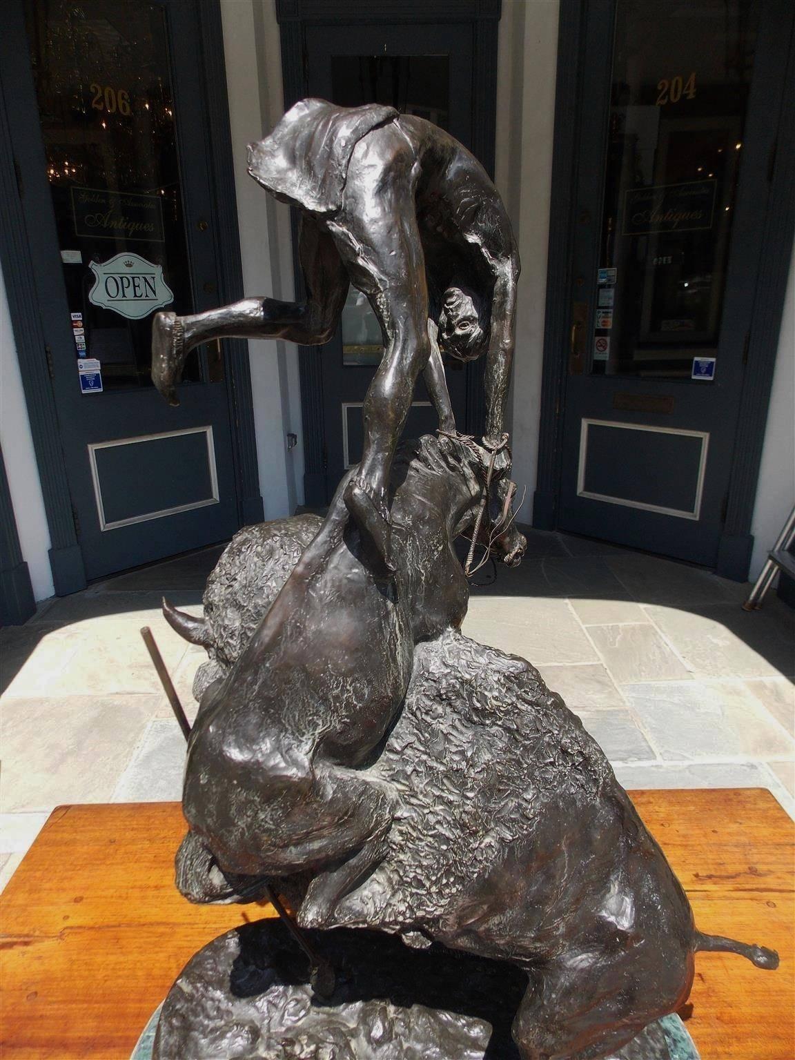 American Bronze and Marble Sculpture of Buffalo Horse, F. Remington, Circa 1940 4