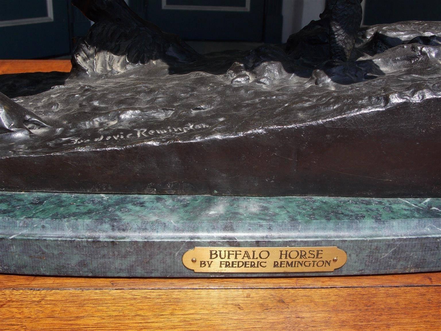 American Craftsman American Bronze and Marble Sculpture of Buffalo Horse, F. Remington, Circa 1940