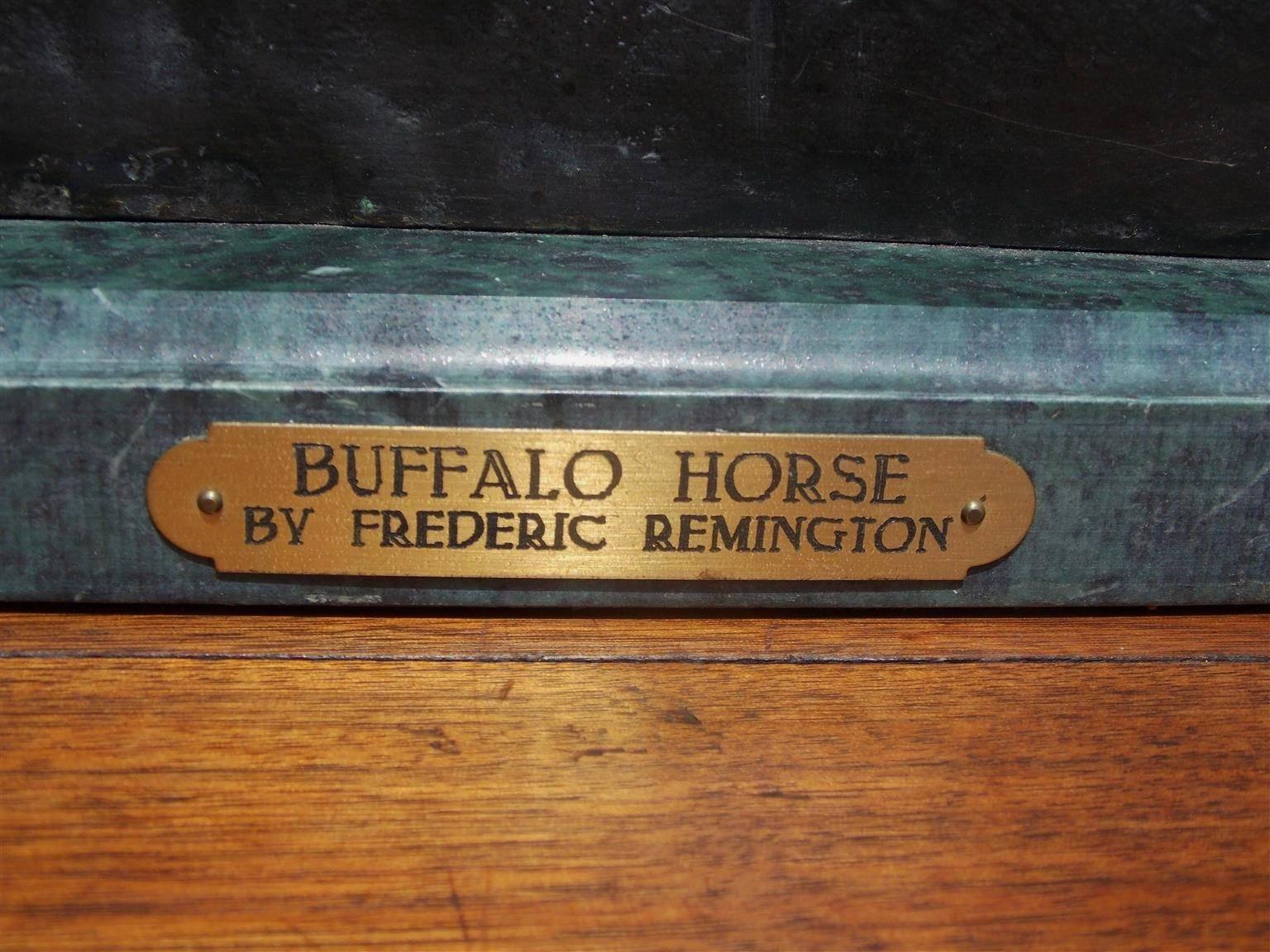 Hand-Carved American Bronze and Marble Sculpture of Buffalo Horse, F. Remington, Circa 1940