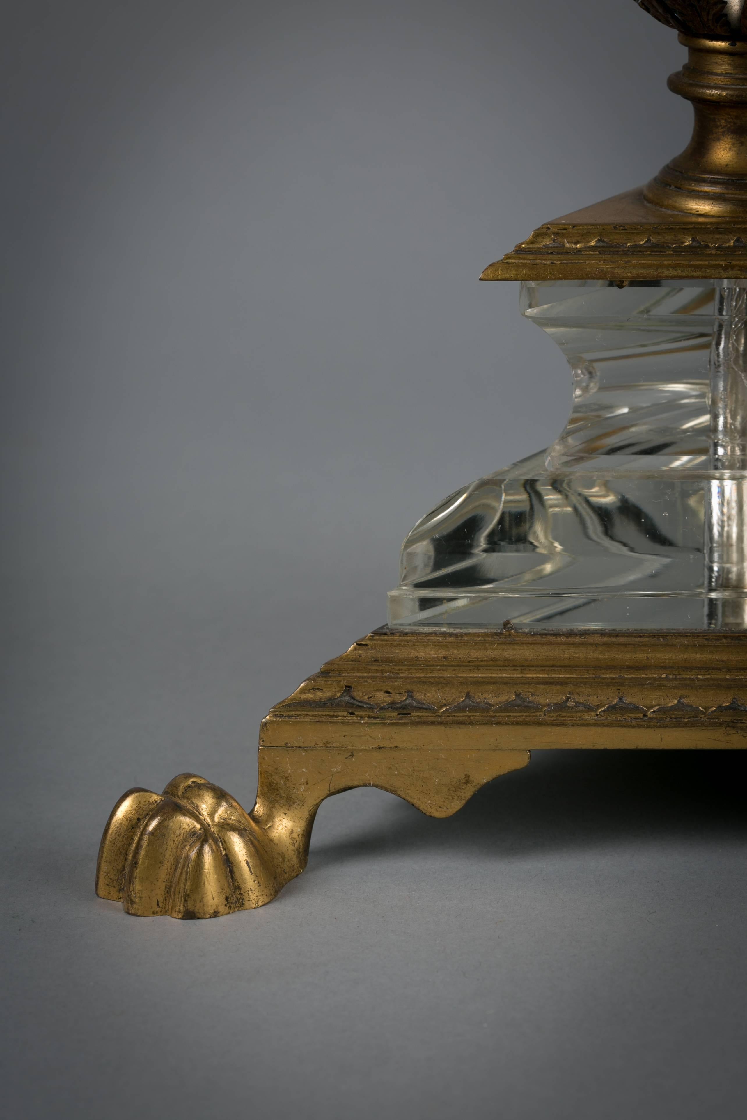 Lampe américaine en bronze et cristal de roche, datant d'environ 1900 Bon état - En vente à New York, NY