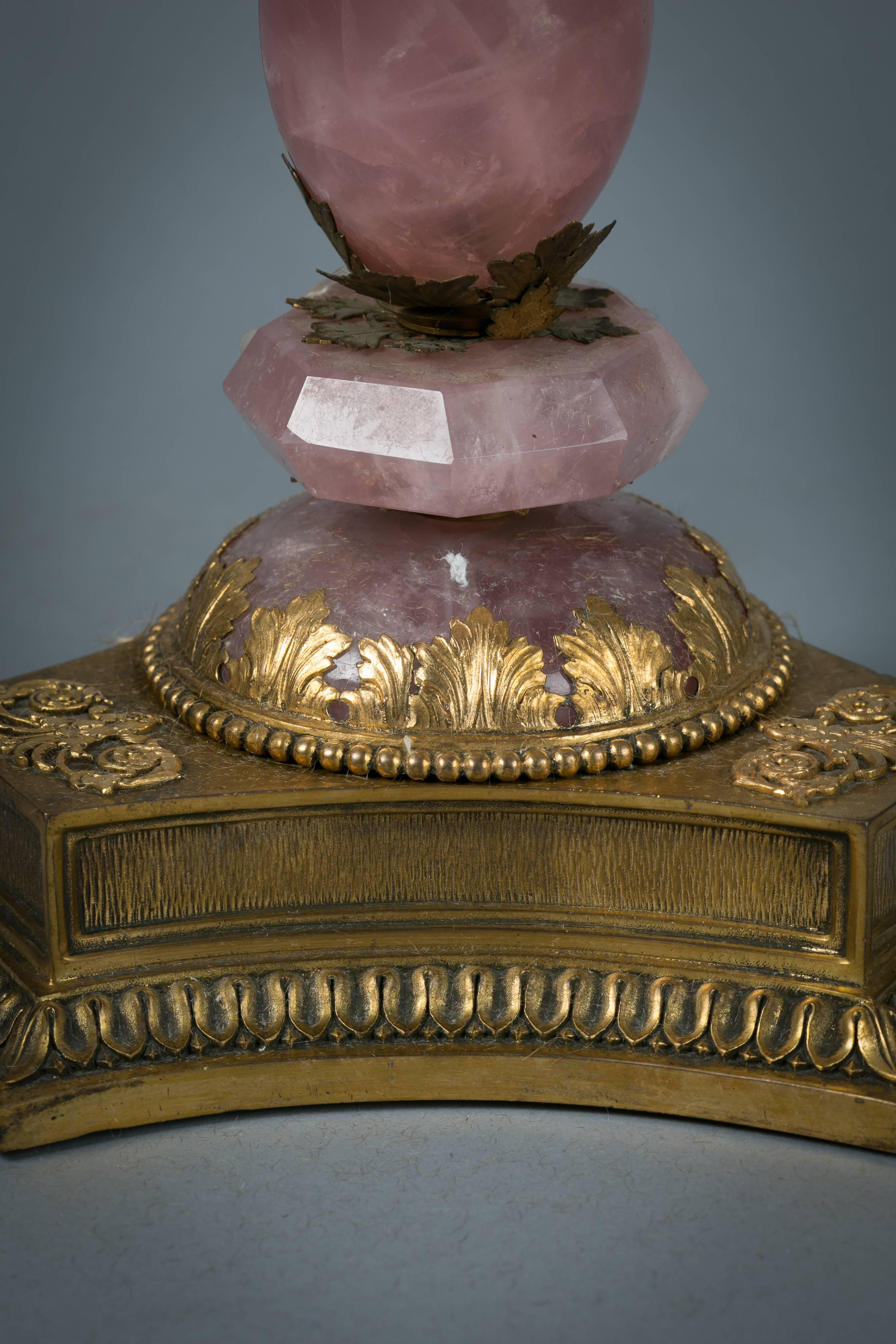 American Bronze and Rose Quartz Lamp, circa 1900 In Good Condition For Sale In New York, NY