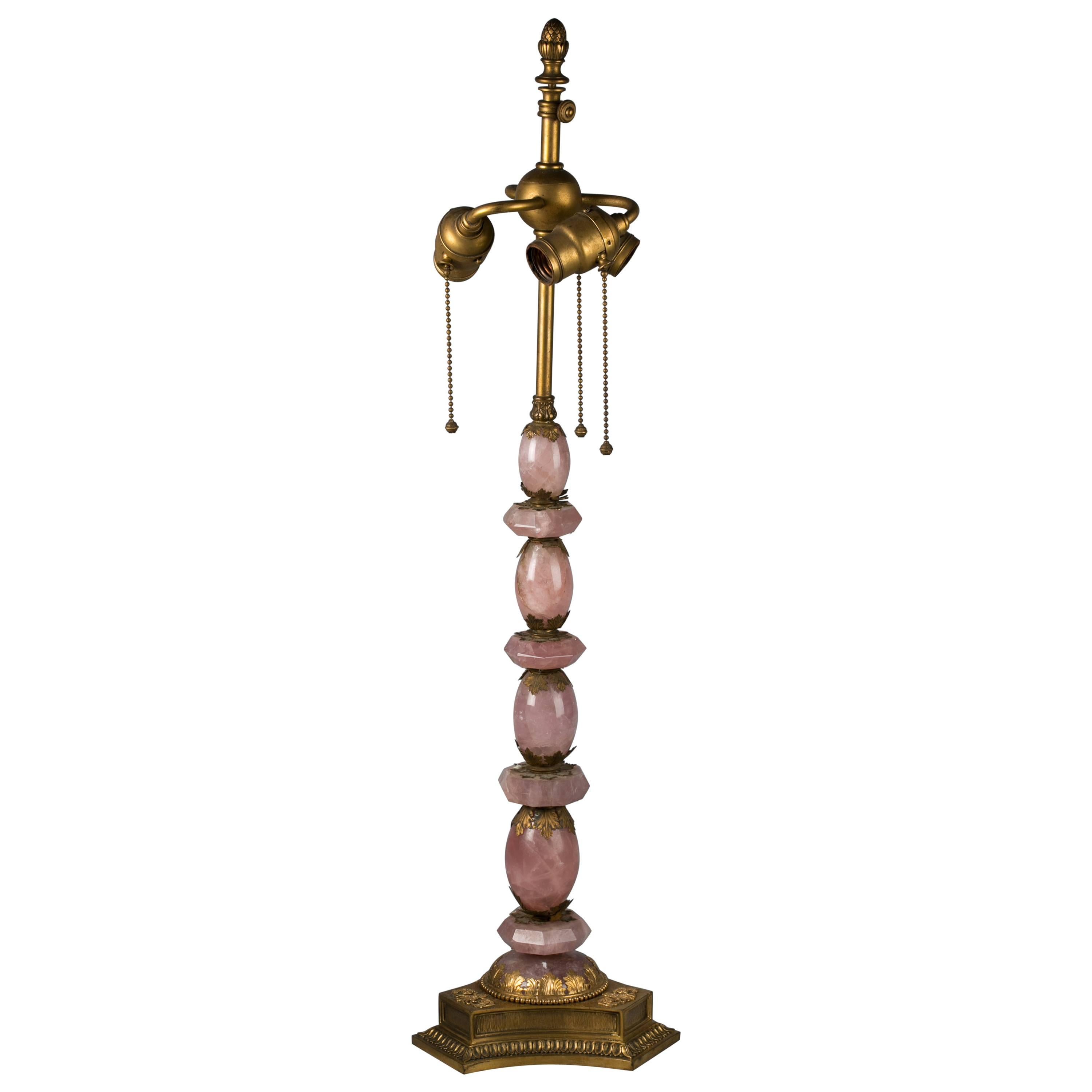 American Bronze and Rose Quartz Lamp, circa 1900
