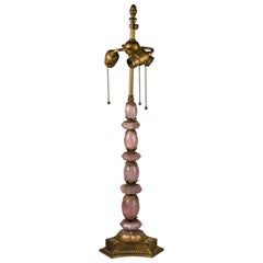 Lampe américaine en bronze et quartz rose, datant d'environ 1900