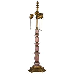 Antique American Bronze and Rose Quartz Lamp, circa 1900