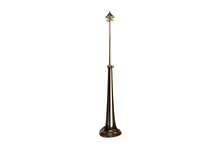 American Bronze And Stained Glass Floor Lamp By Handel For At 1stdibs Stained Glass Floor Lamp By Handel, Vintage Floor Lamps With Glass Shader